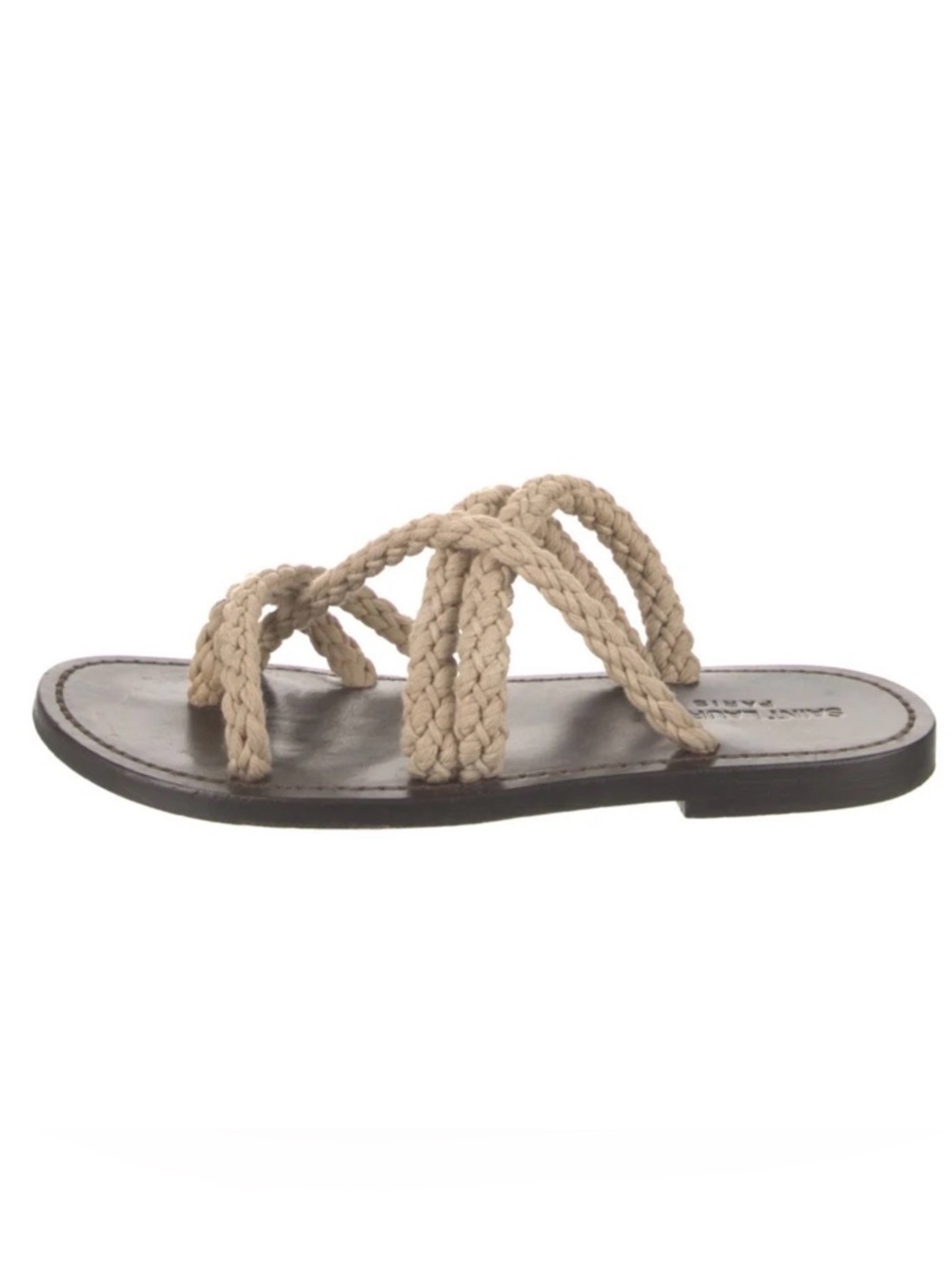 Saint Laurent Braided Rope Flat Sandal in Beige